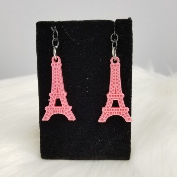 Pink Eiffel Tower Dangle Earrings - Picture 2 of 6